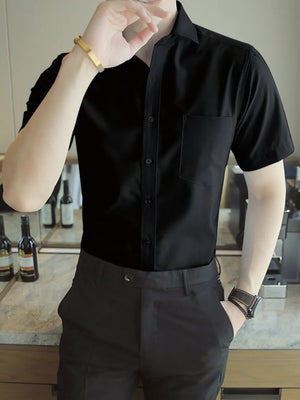 Light Blue Men's Short Sleeve Slim Fit Casual Shirt