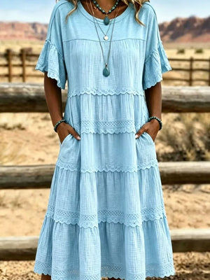 bohemian midi dress in Pink with round neck