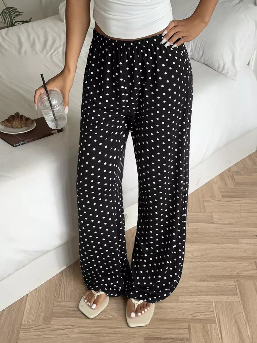 Black with Polka Dot Wide-leg Pants in Black