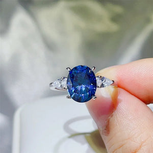 ring in sapphire blue featuring 3-carat moissanite and straight fit