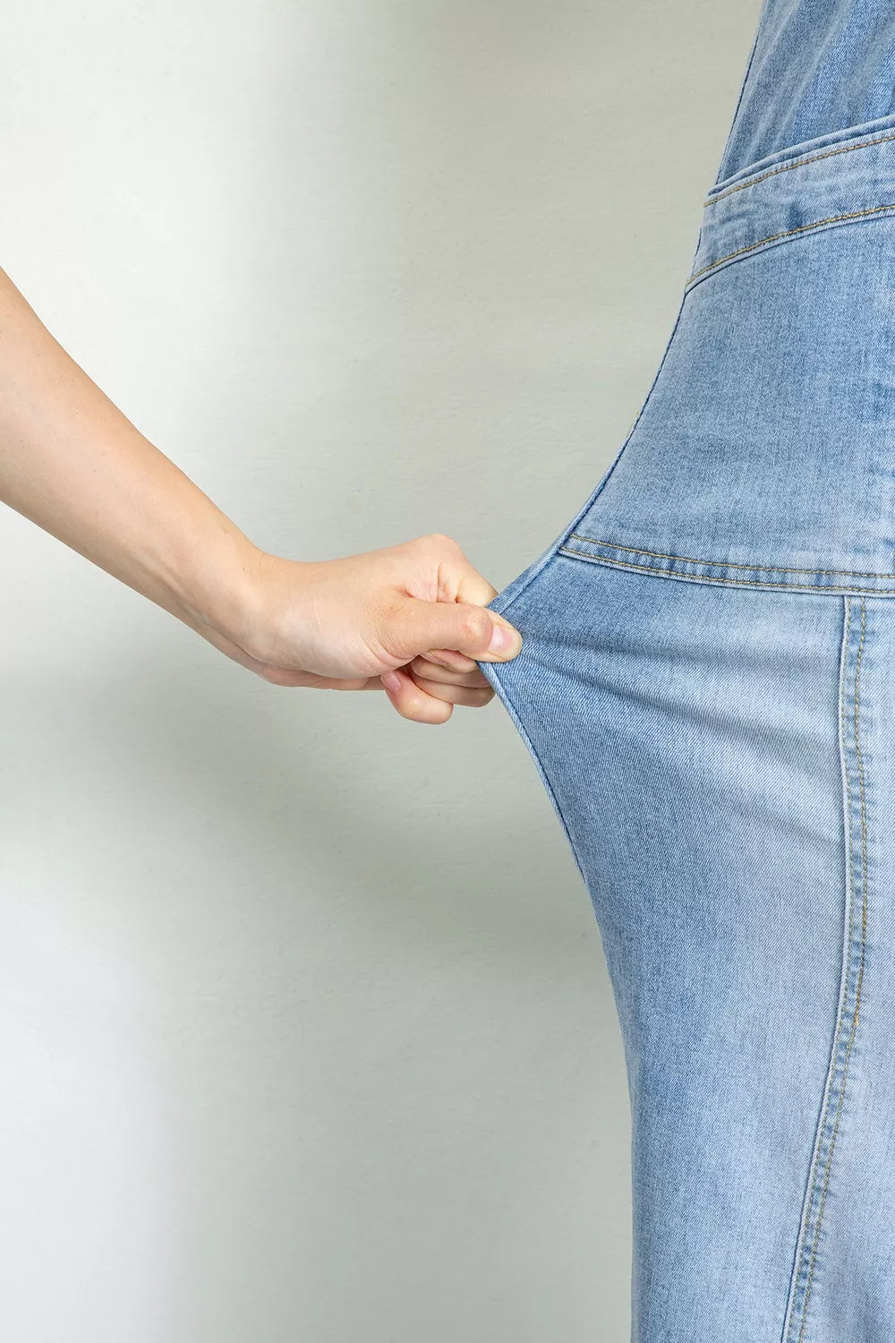 light blue with wide-leg jeans with drawstring waist