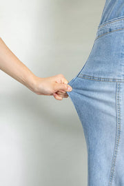 light blue with wide-leg jeans with drawstring waist