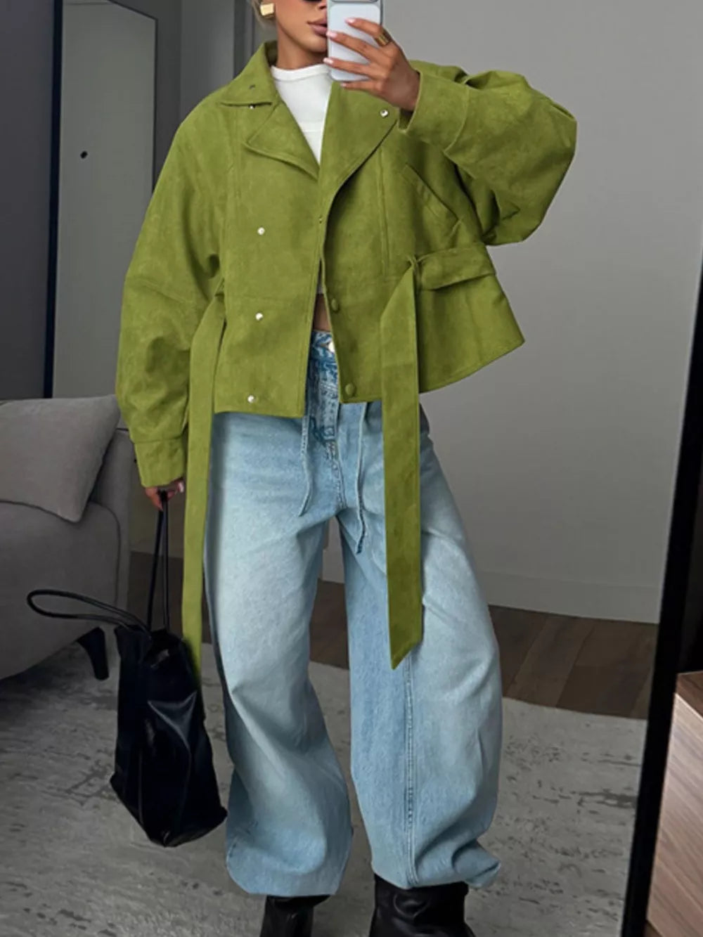 modern jacket in lime green with mock neck