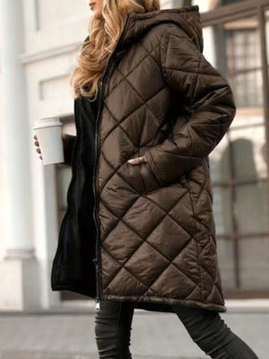 Dark Brown quilted jacket featuring pocketed and quilted