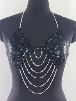 Metallic Chainmail Halter Cami Top in Silver with chainmail