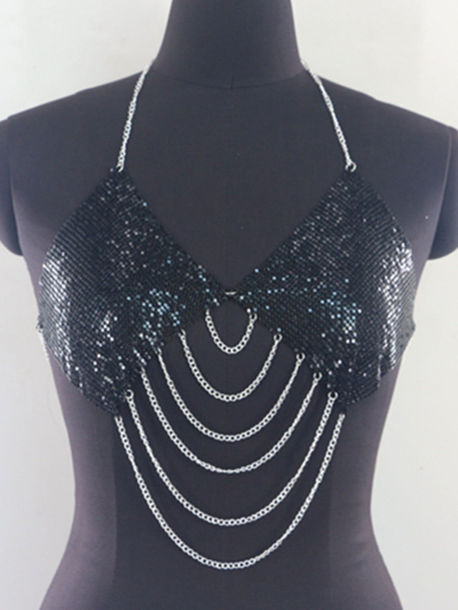 Metallic Chainmail Halter Cami Top in Silver with chainmail