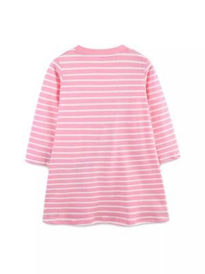Baby girls blush pink striped cotton dress with applique detail