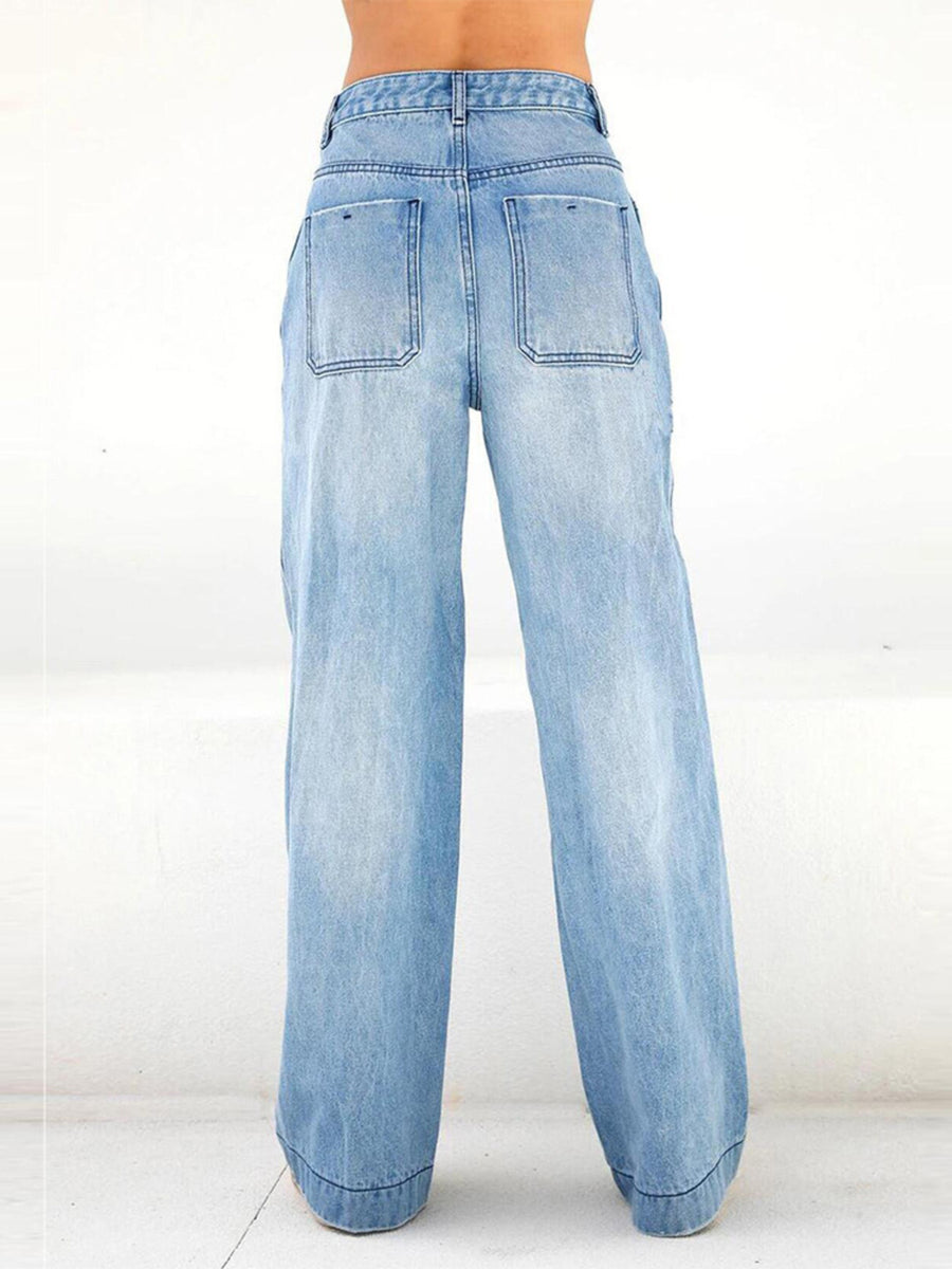 85% cotton, 15% polyester Care instructions: Machine wash cold wide-leg jeans in Dark Blue with flared silhouette