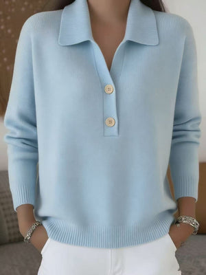 pullover sweater in light blue featuring buttoned and regular fit