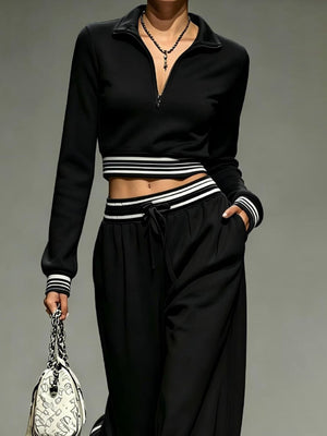 lounge set in light blue with drawstring and cropped, full-length