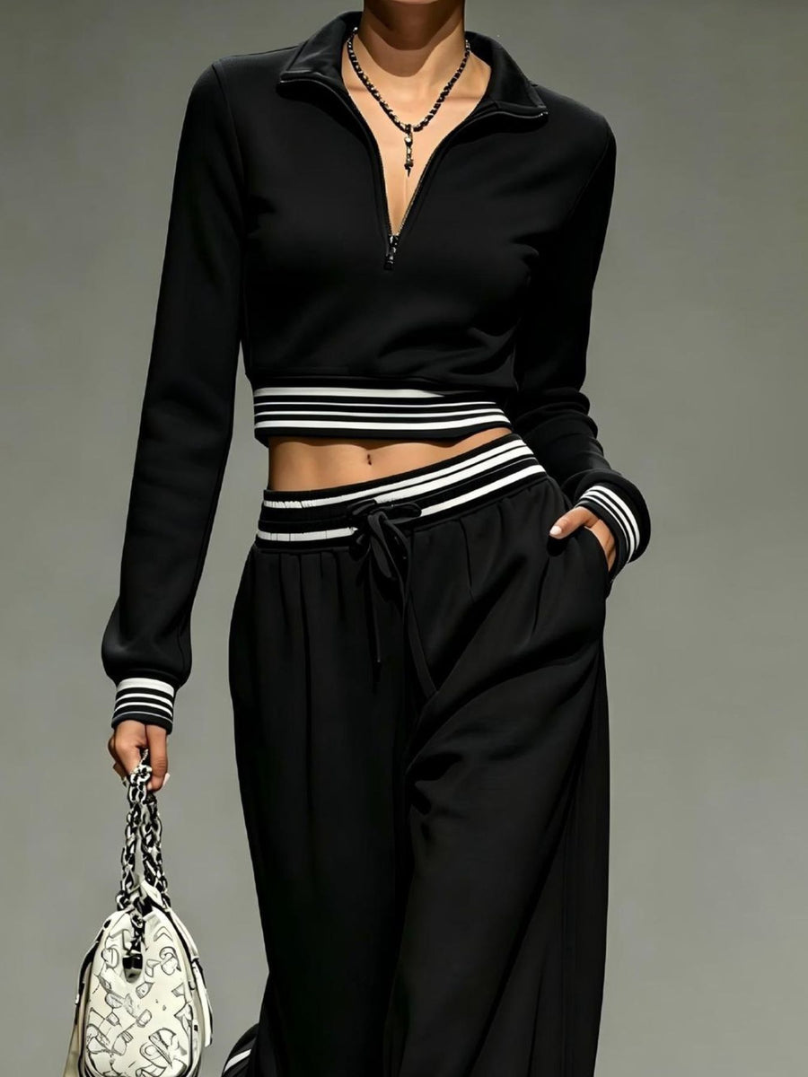 lounge set in light blue with drawstring and cropped, full-length