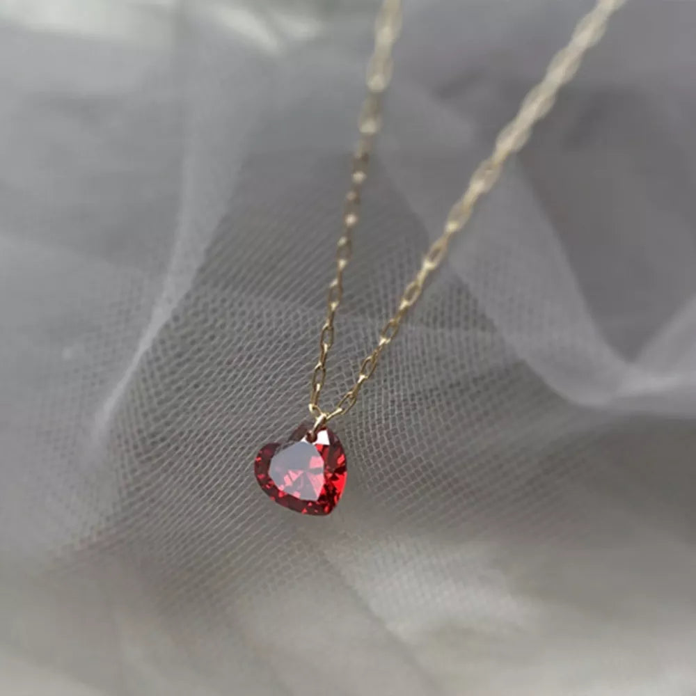 Radiant Heart Zircon Pendant Necklace with delicate gold chain