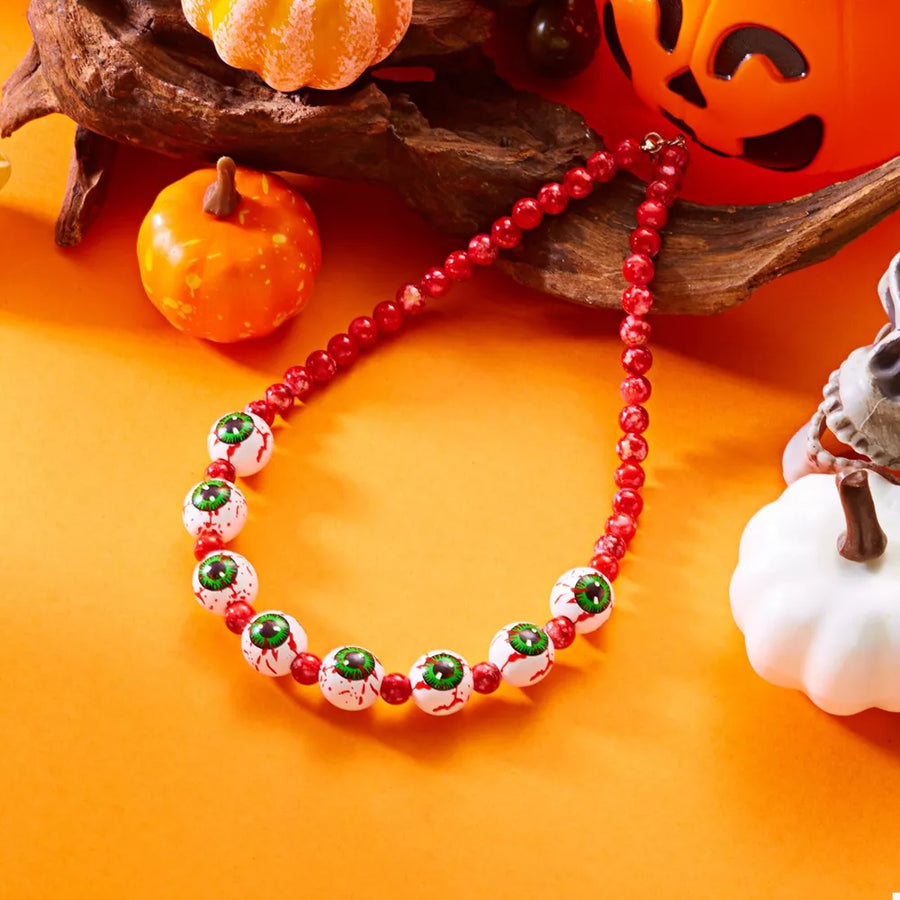 jewelry set in red with eyeball and beaded