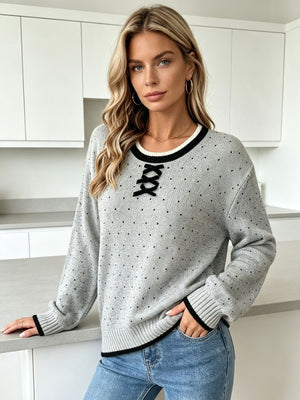 ivory regular pullover sweater with round neck
