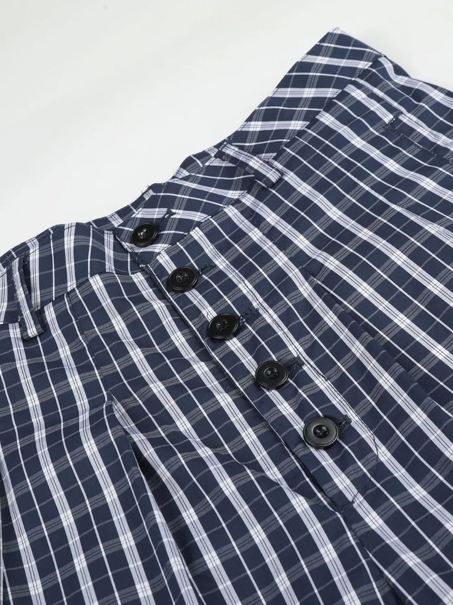 Men's Wide Leg Plaid Button-front Pants option 4