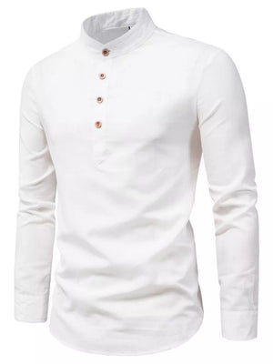 Men's Plus Size Casual Mandarin Collar Shirt in Grey