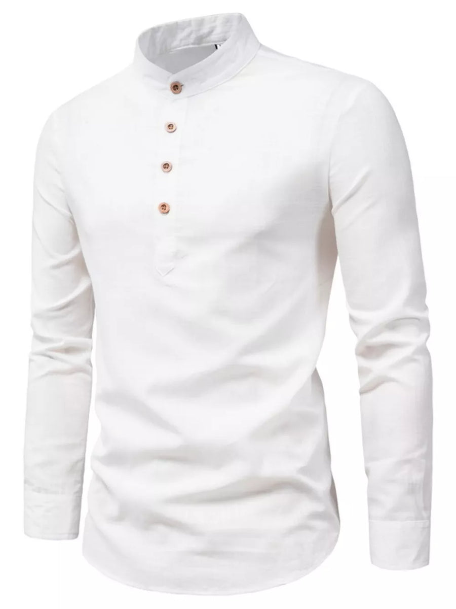 Men's Plus Size Casual Mandarin Collar Shirt in Grey