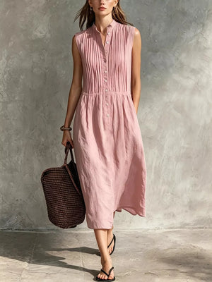 Sleeveless Button Front Midi Dress Plus Size in White