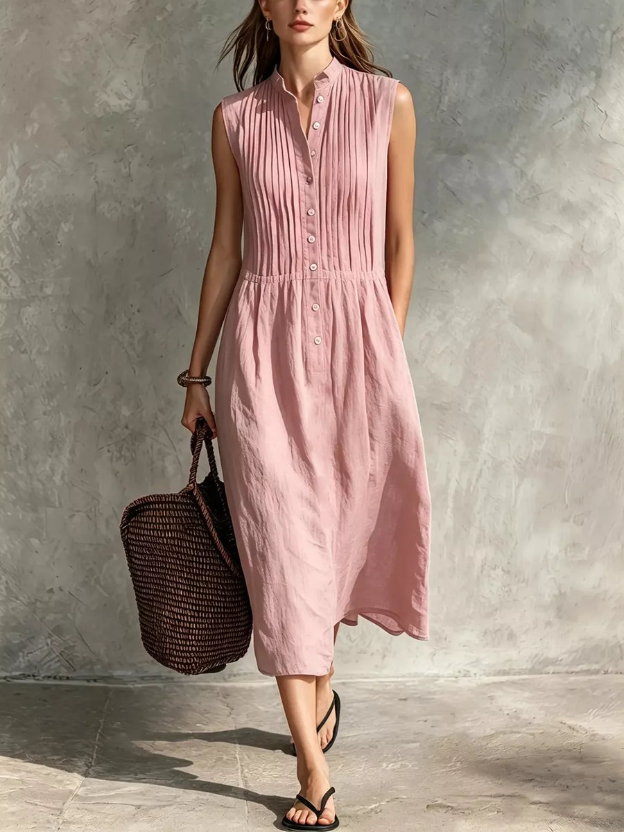Sleeveless Button Front Midi Dress Plus Size in White