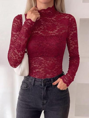 blouse in Apricot with lace and hip-length