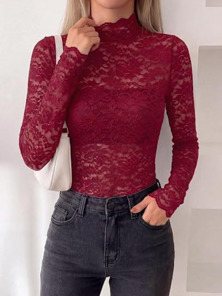 blouse in Apricot with lace and hip-length