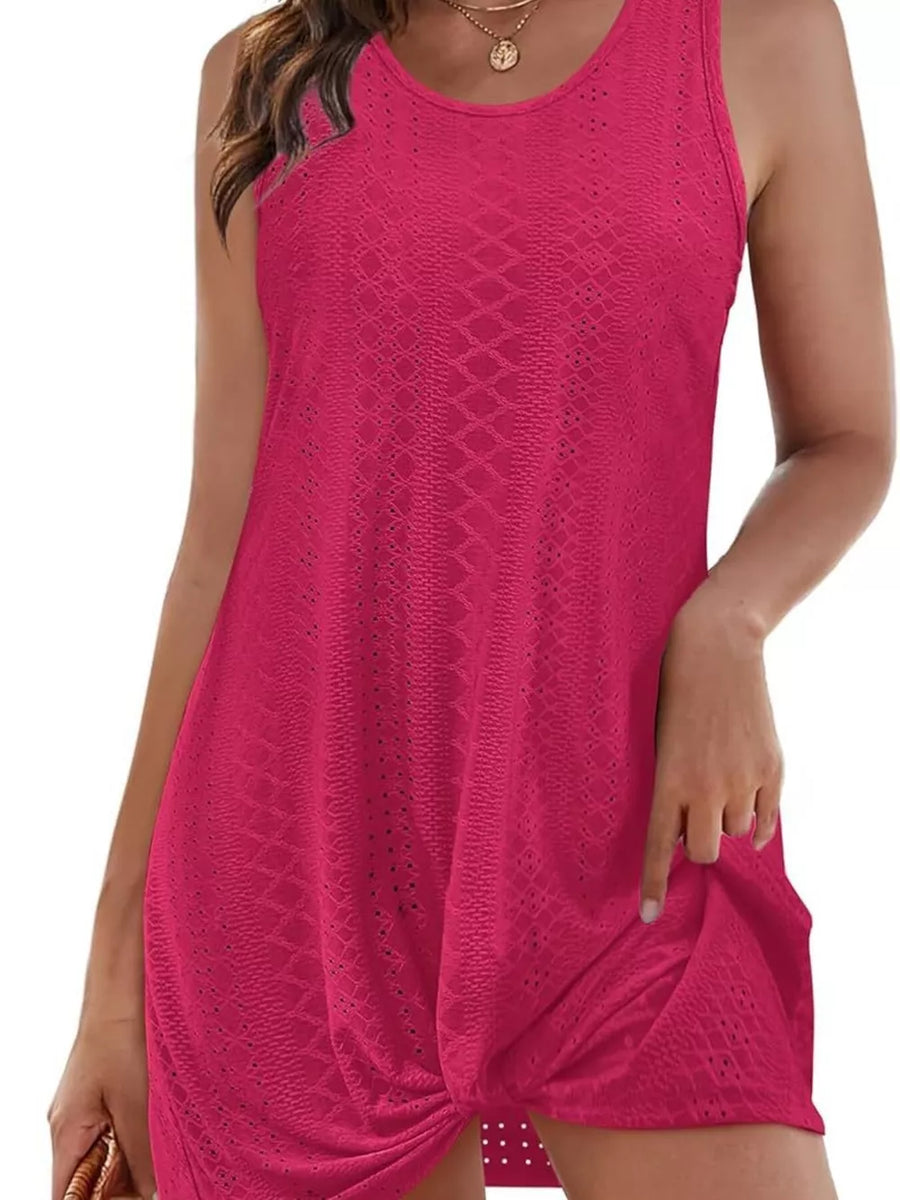 Rose eyelet tank dress with twisted hem detail