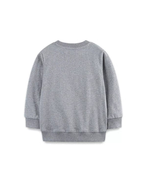 Children's gray crew neck sweatshirt with ribbed cuffs and hem