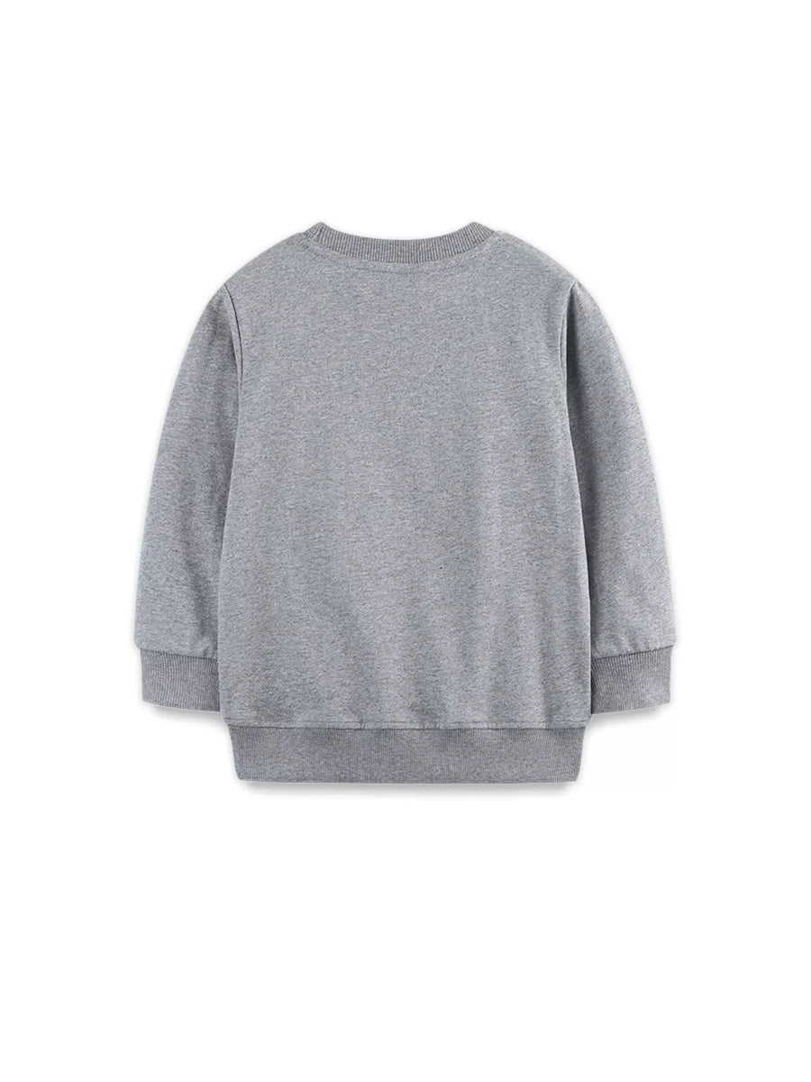 Children's gray crew neck sweatshirt with ribbed cuffs and hem