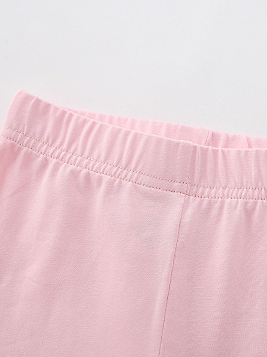 Toddler pink cotton biker shorts with elastic waistband detail