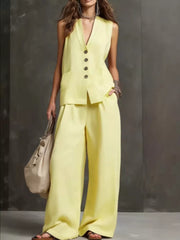 minimalist two-piece set in Black with v-neck