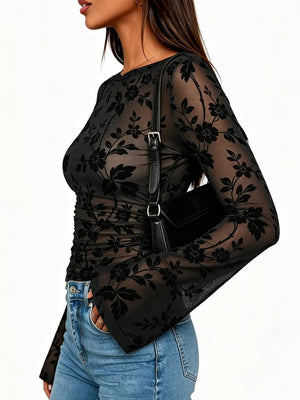 blouse in Green with floral and stretch