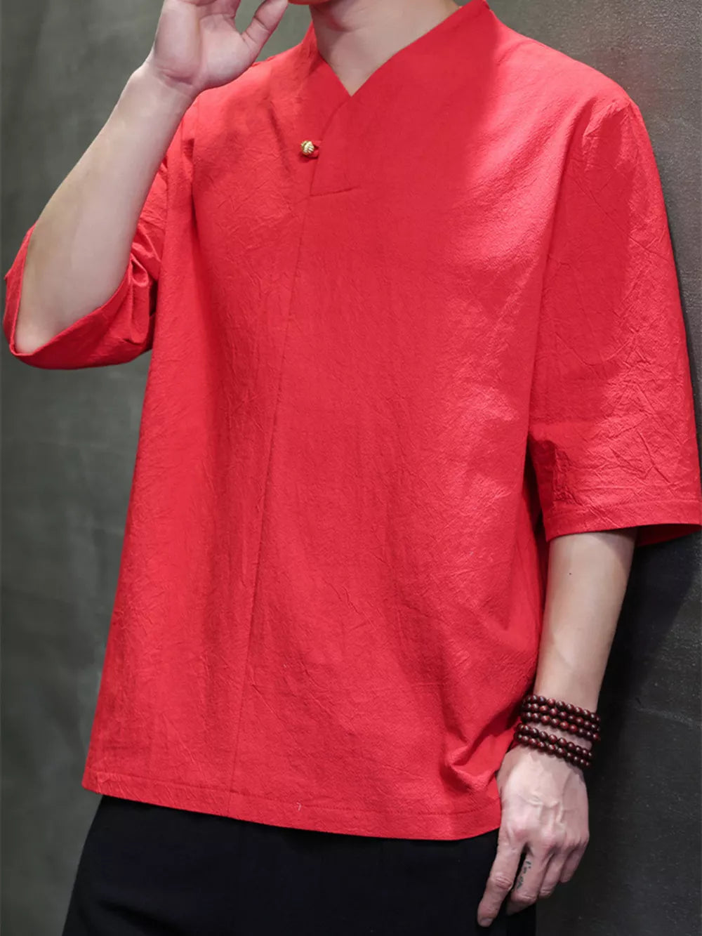 Men's Plus Size Solid 3/4 Sleeve Shirt in White