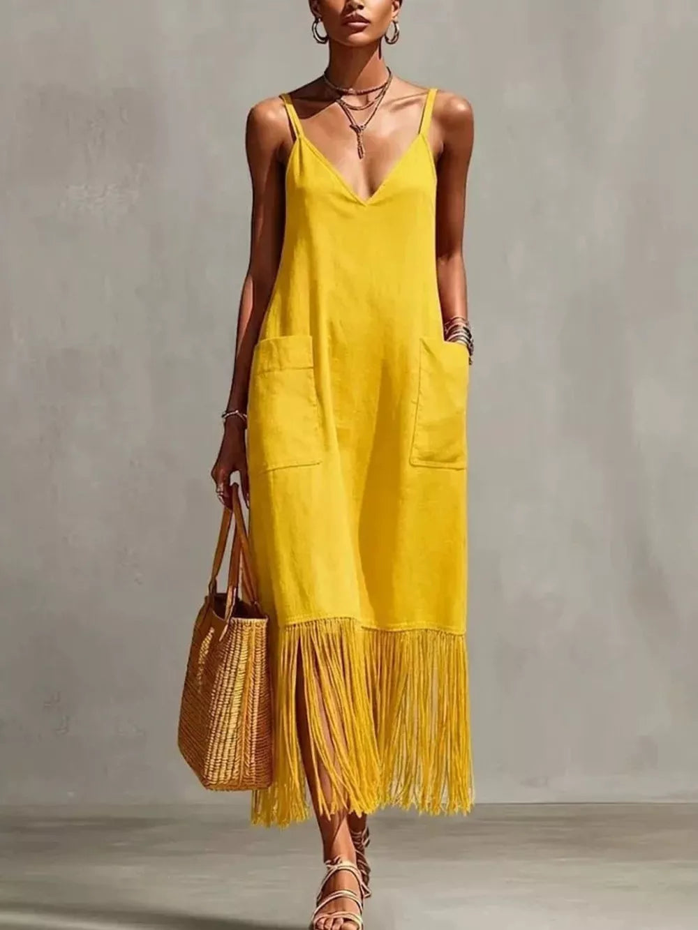 maxi dress in White with pocketed and maxi