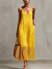 maxi dress in White with pocketed and maxi