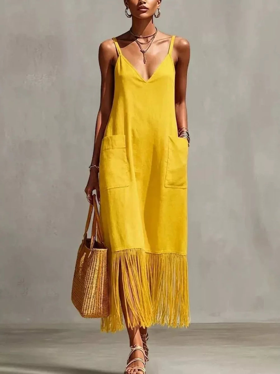 maxi dress in White with pocketed and maxi