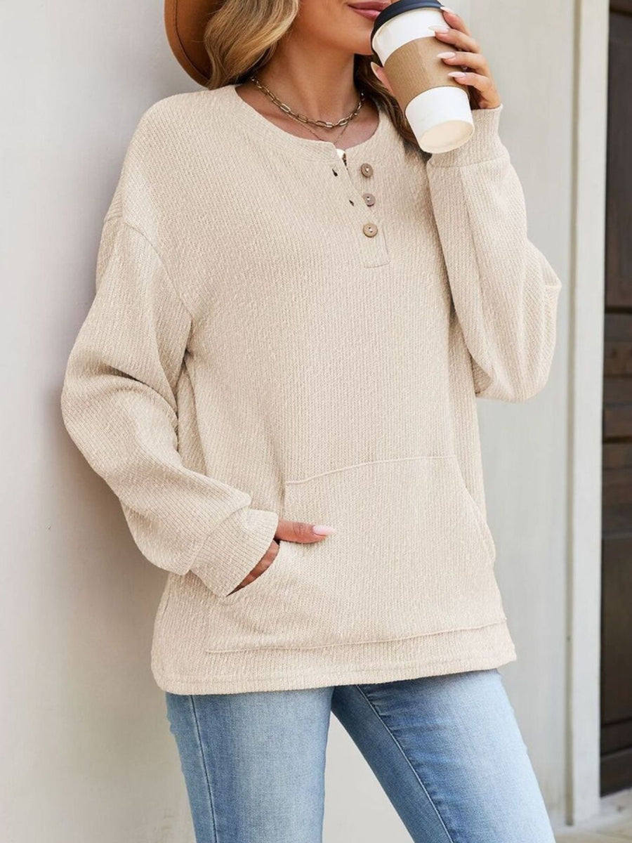 sweatshirt featuring waffle-knit in sage green with 100% polyester Care instructions: Machine wash cold texture