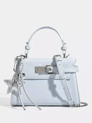 Chic mini pu leather tote in blue with silver buckle and star charm