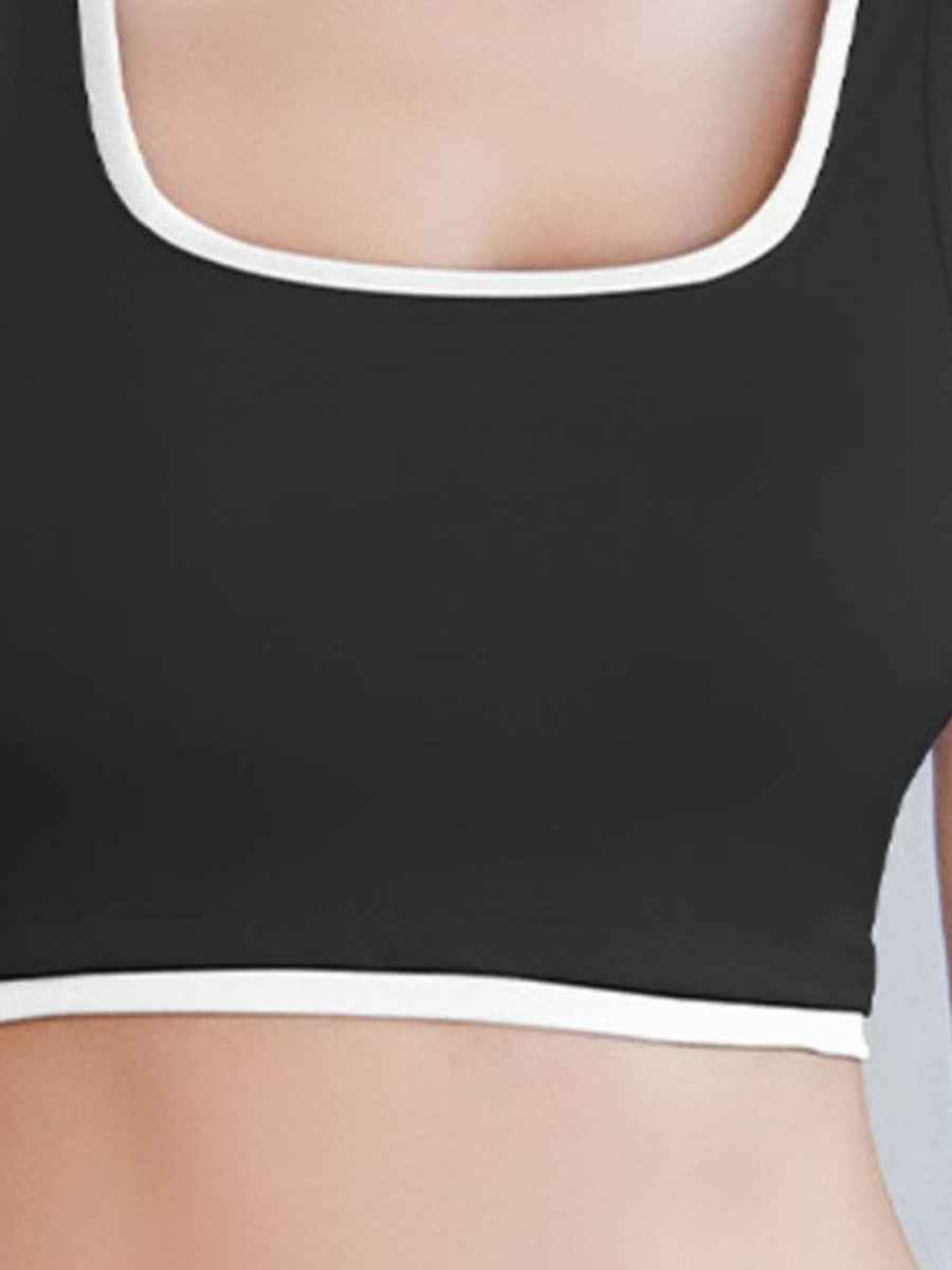athleisure sports bra in mint green with scoop neck