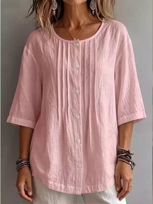 Full Size Texture Round Neck 3/4 Sleeve Blouse in Black