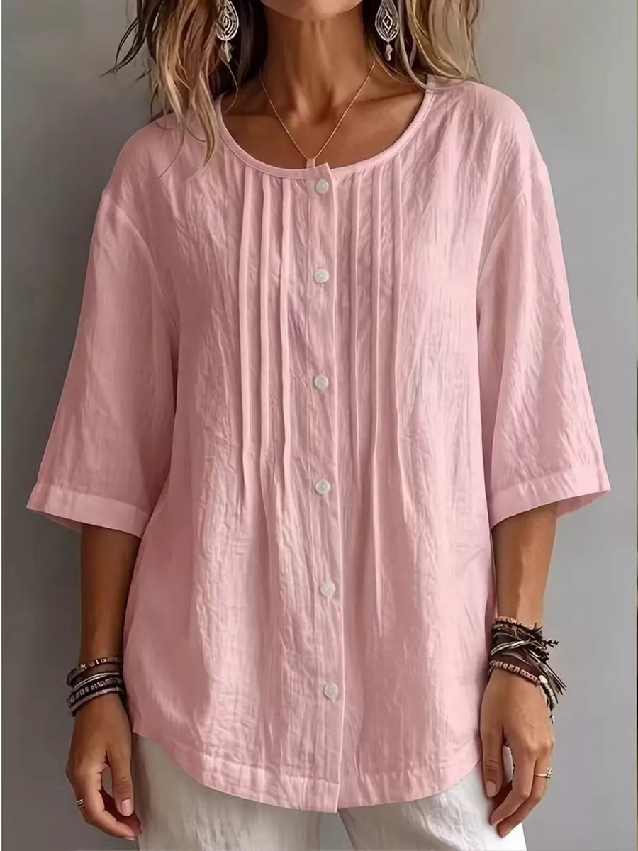 Full Size Texture Round Neck 3/4 Sleeve Blouse in Black