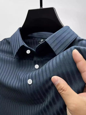 Textured ribbed button-up shirt in Peacock Blue with a pointed collar and white buttons.