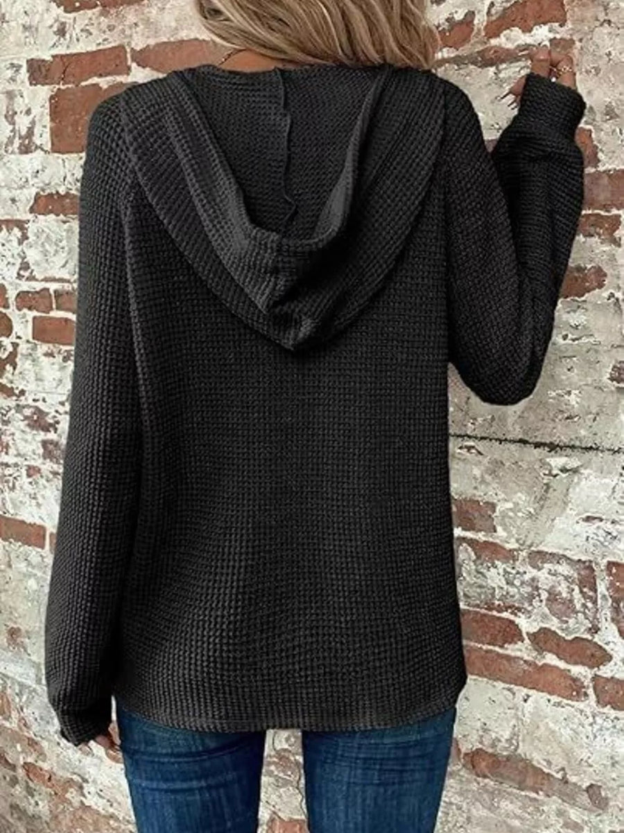Light Blue Full Size Waffle Knit Half-button Hoodie Plus Size