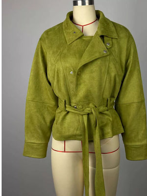 modern jacket in Matcha Green with mock neck