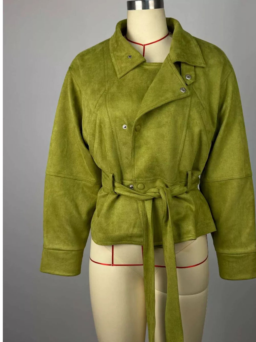 modern jacket in Matcha Green with mock neck