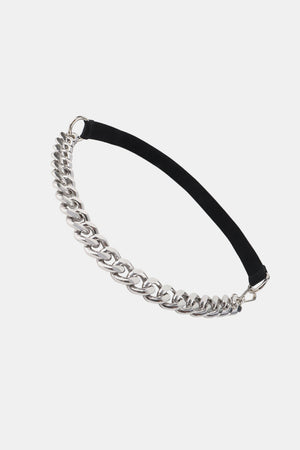 Silver chain detail elastic waist belt with black fabric