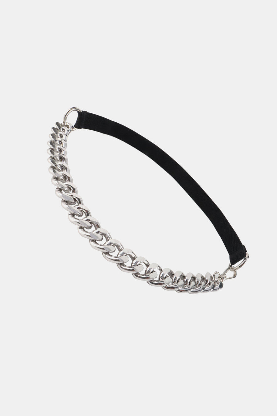 Silver chain detail elastic waist belt with black fabric