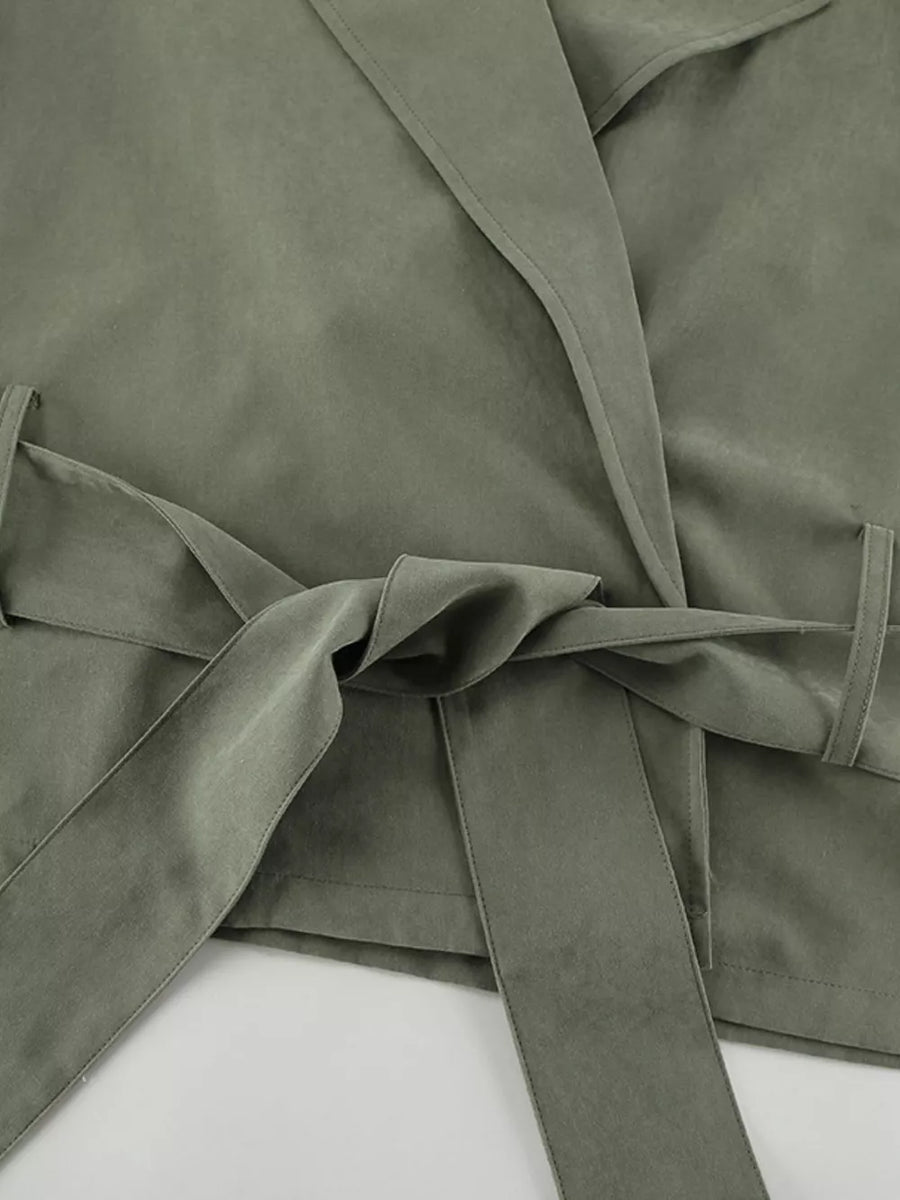 Lapel Collar Belted Cropped Trench option 9