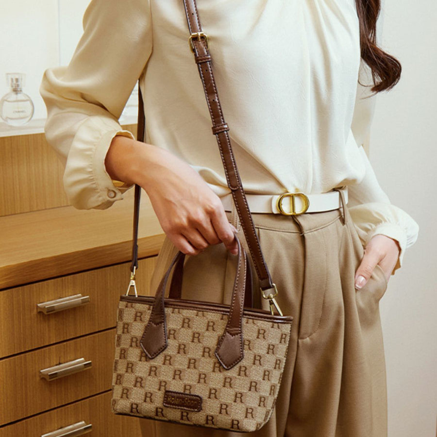 crossbody bag featuring monogram in Caramel with PU Leather Imported Size &amp texture