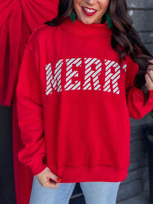Red sweatshirt with hip-length and pullover