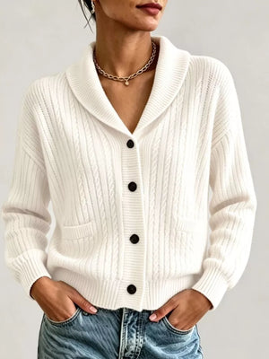 Full Size Shawl Collar Cable Knit Cardigan in Burgundy